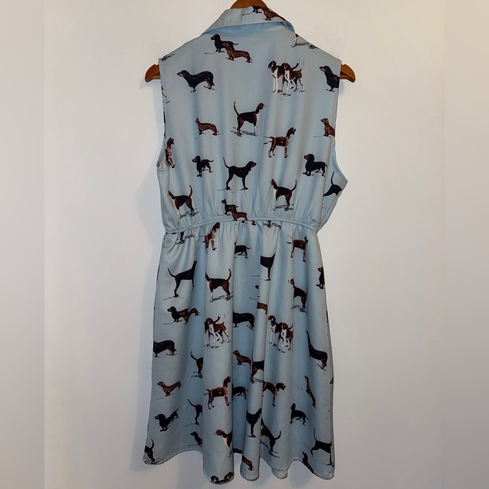 🐶 LaVieLente Sleeveless Dog Print Shirt Dress Light Blue Collared Mini Size XXL - Picture 7 of 15